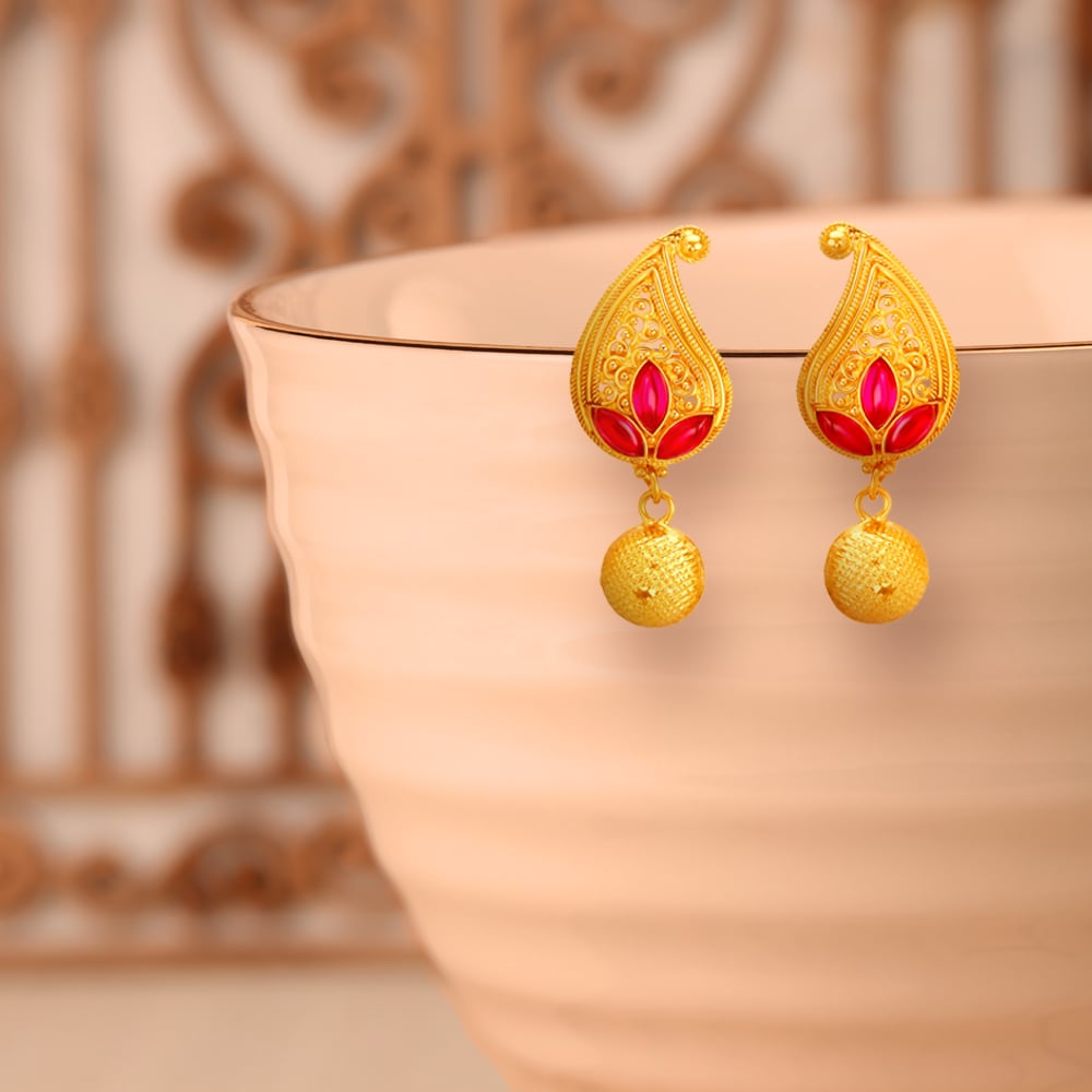 Subtle Gold Paisley Drop Earrings