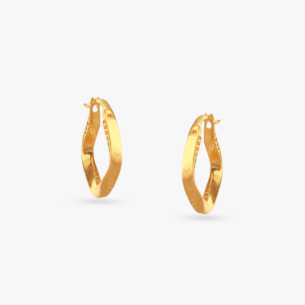 Sculpted Hexagon Gold Hoop Earrings