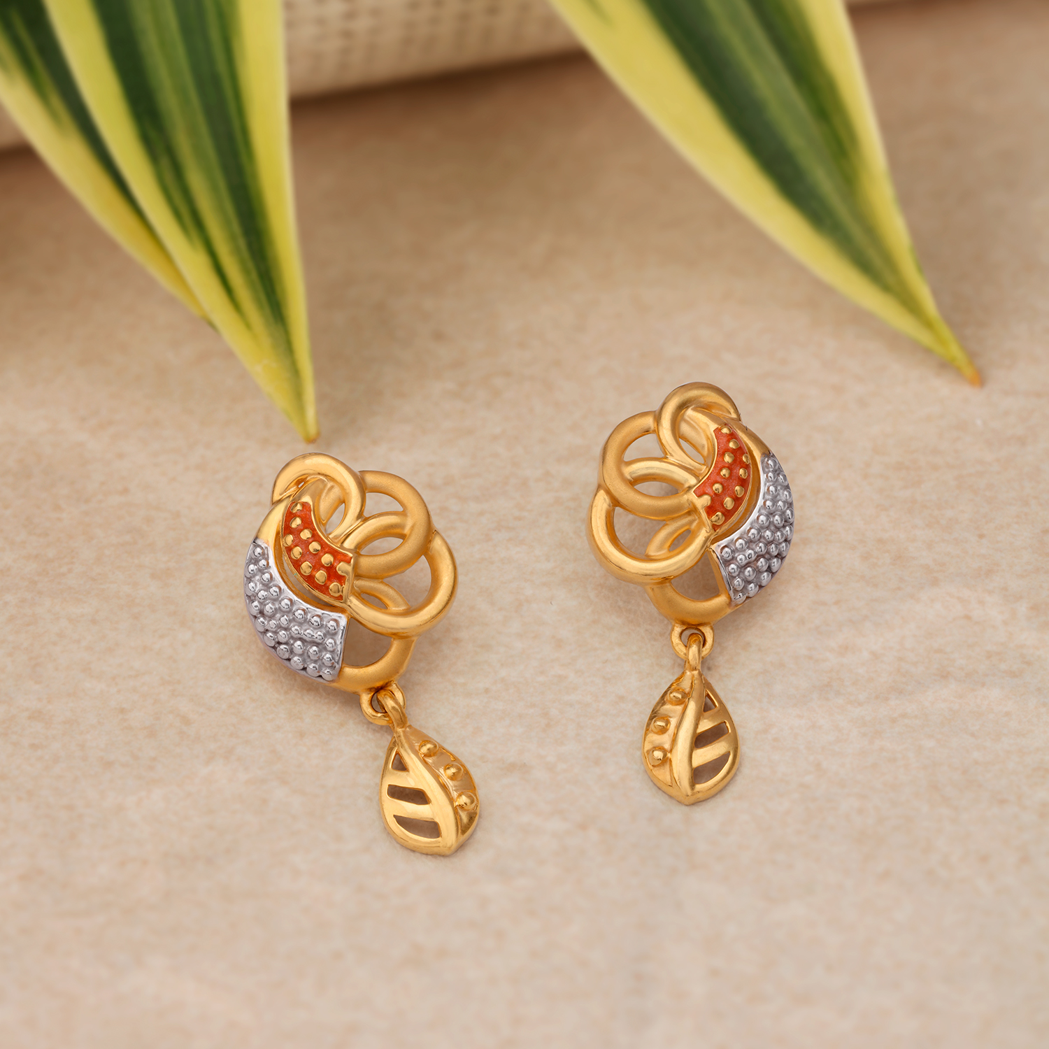Leaf Motif Gold Drop Earrings