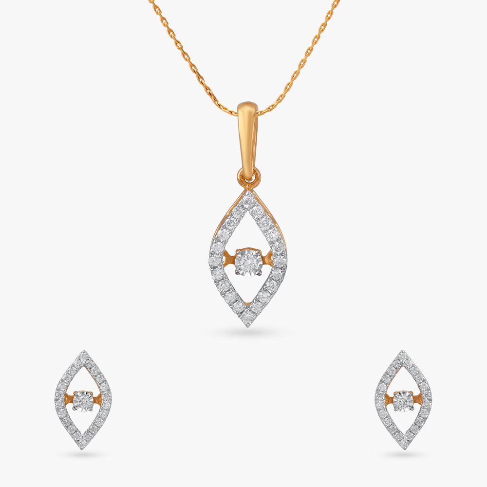 Sleek Marquise Diamond Pendant and Earrings Set
