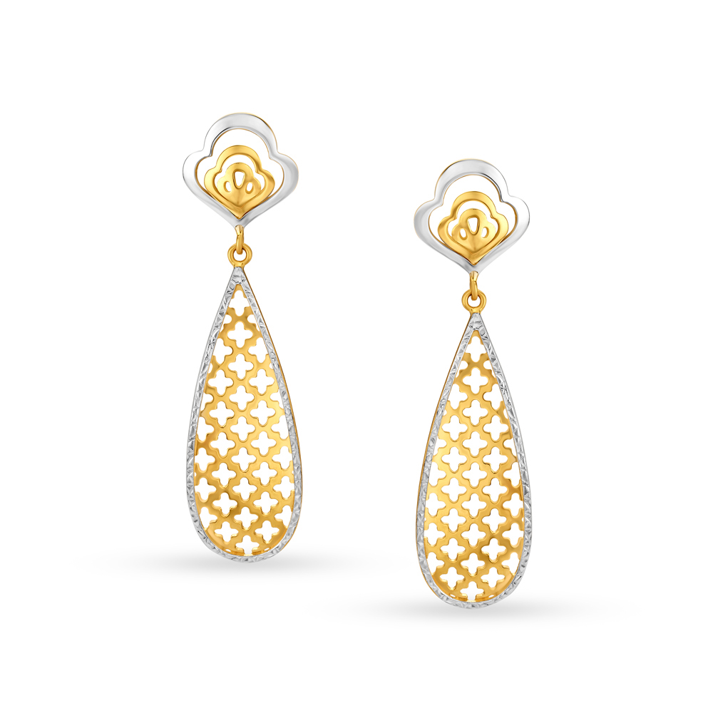 

Wonderous Jali Work Two-Toned Drop Earrings in Teardrop Design