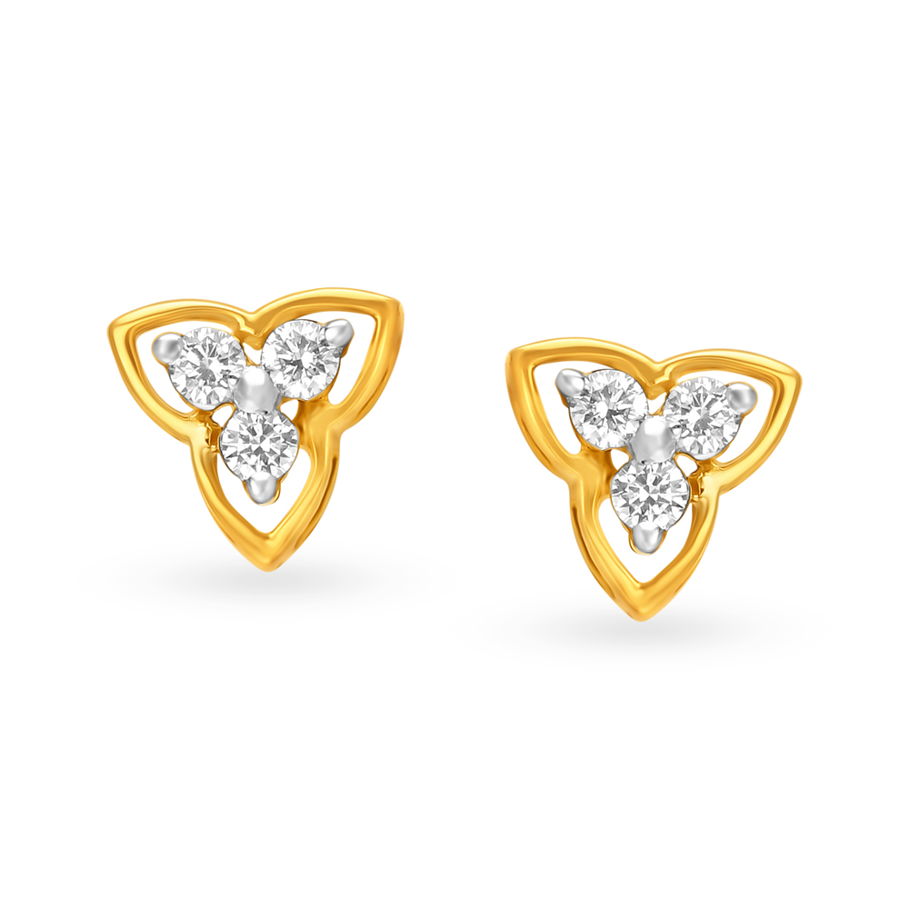 Attractive 18 Karat Yellow Gold And Diamond Trefoil Studs
