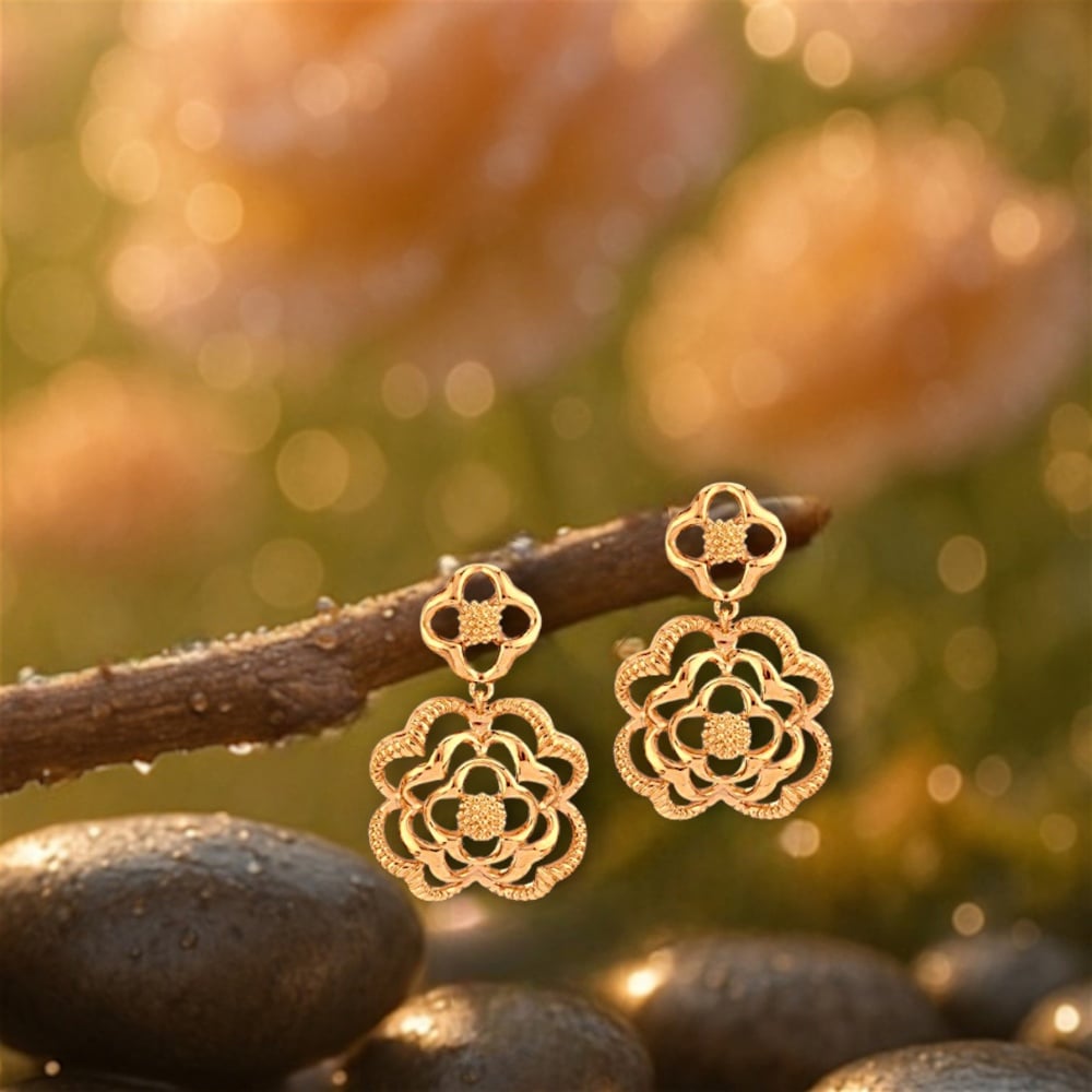 Sculpted Blossom Gold Drop Earrings