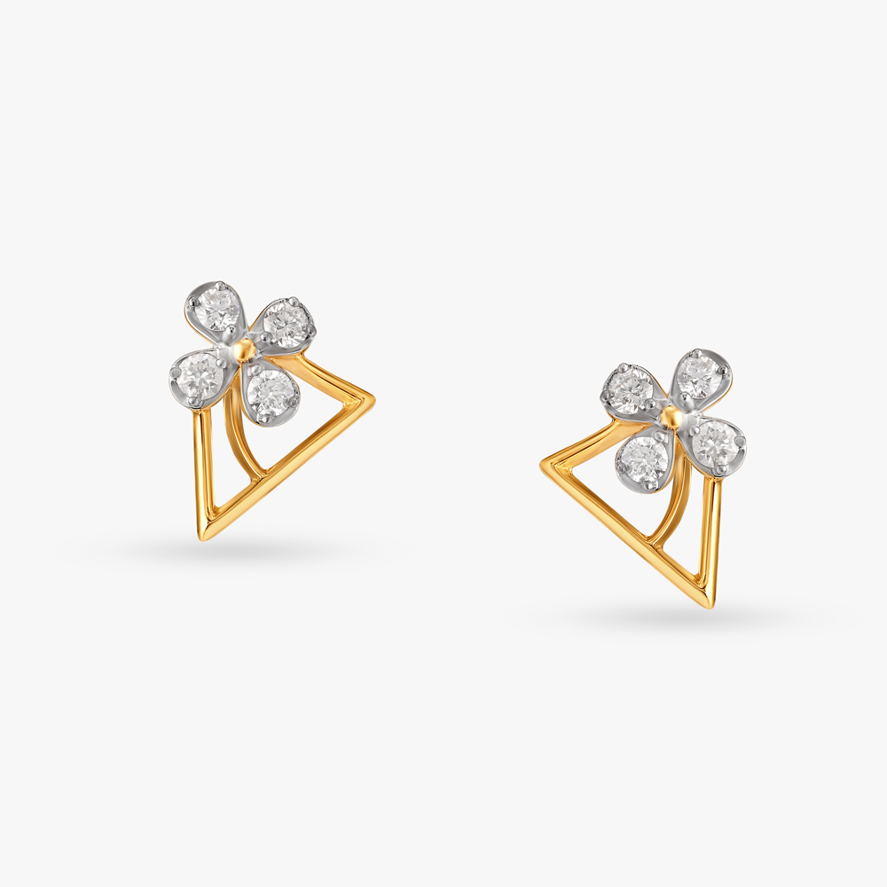 Distinctive Simplicity Floral Diamond Stud Earrings