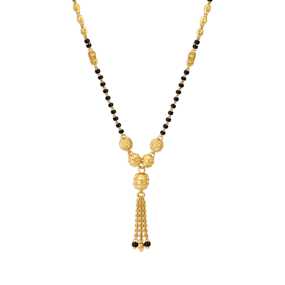 Delicate Yellow Gold Carved Bead Mangalsutra