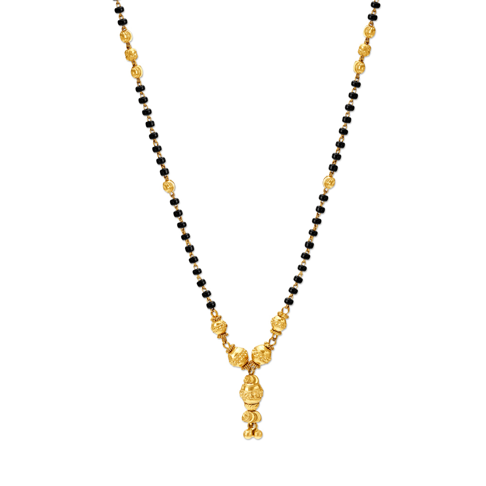 Enticing Yellow Gold Carved Bead Mangalsutra