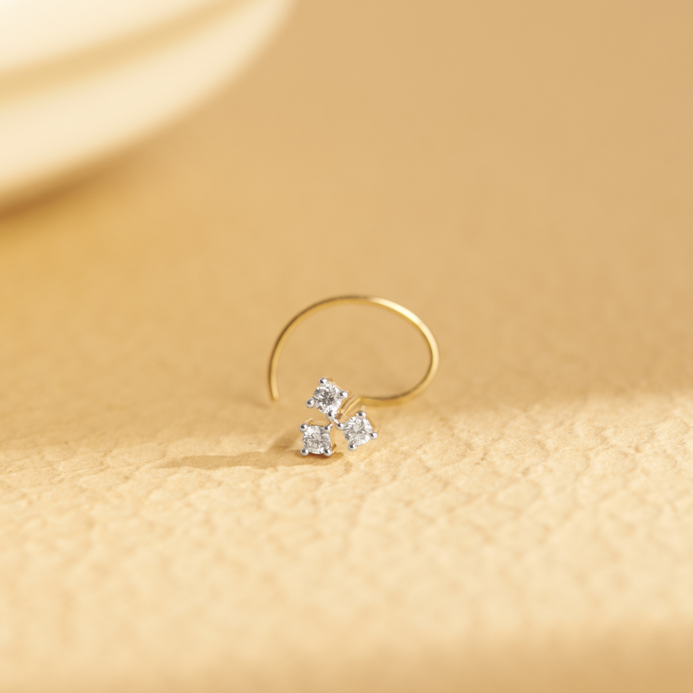 Stunning Three Stone Diamond Nose Pin