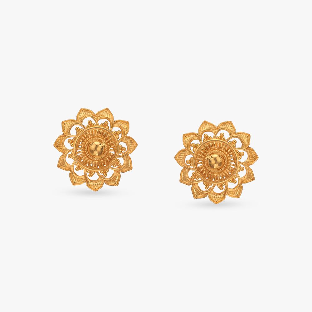 Lotus Dome Gold Stud Earrings