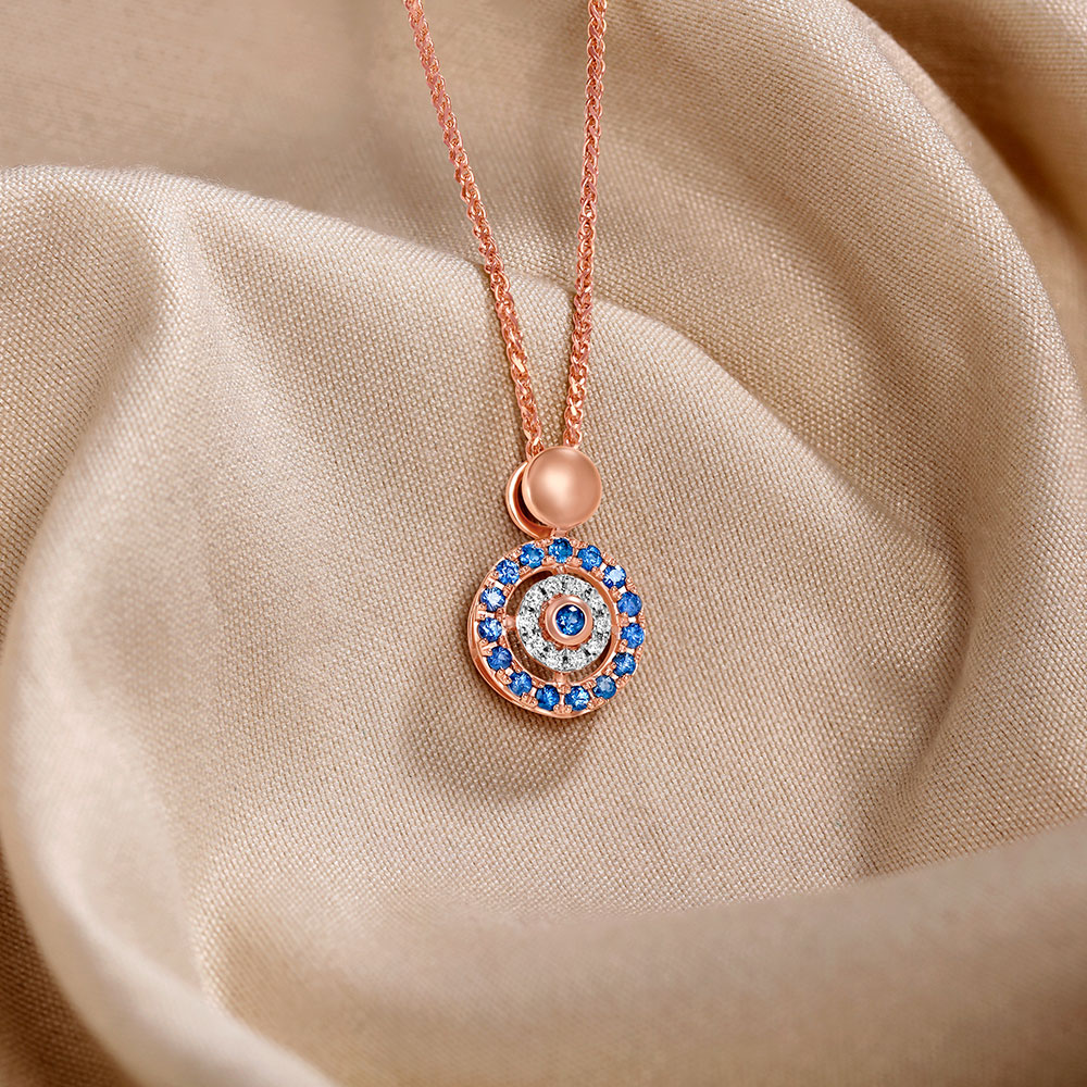 Radiant Evil Eye Diamond and Sapphire Pendant