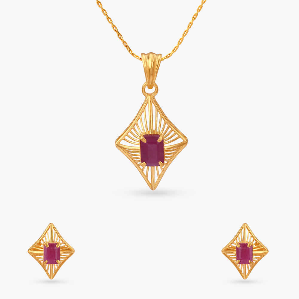 Chic Radiant Ruby Pendant and Earrings Set