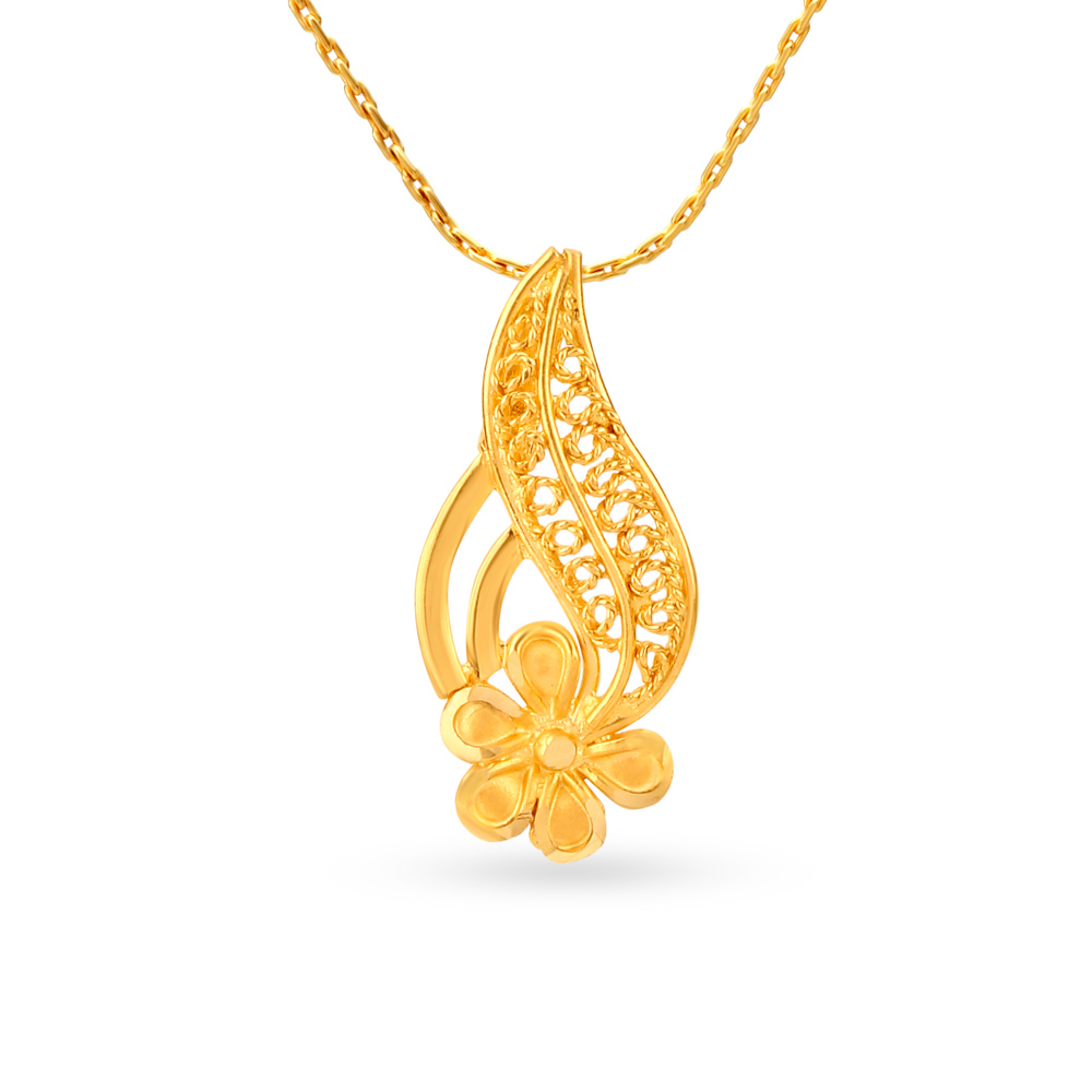 Captivating 22 Karat Yellow Gold Floral Paisley Pendant