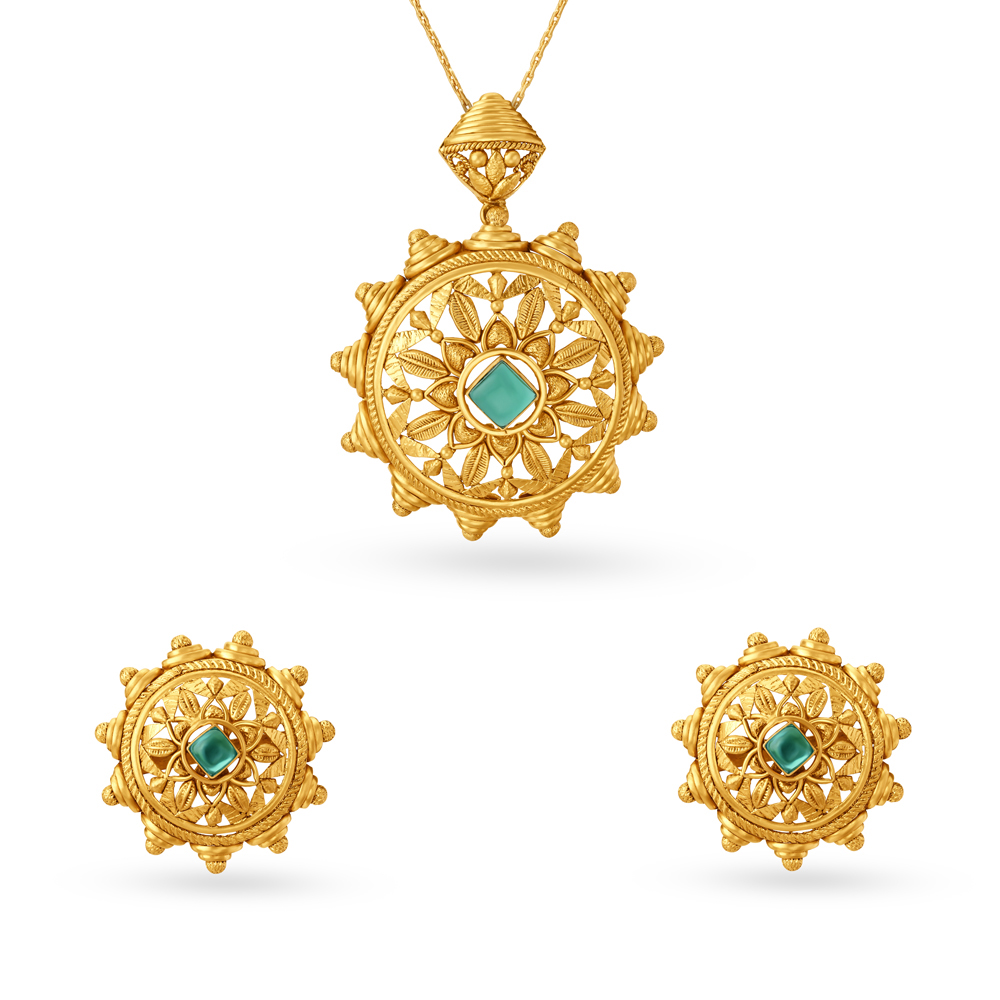 Artsy Floral Pendant and Earrings Set