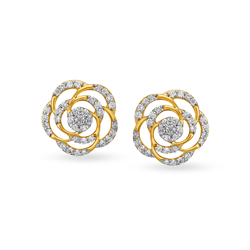 Radiant Spiral Diamond Stud Earrings