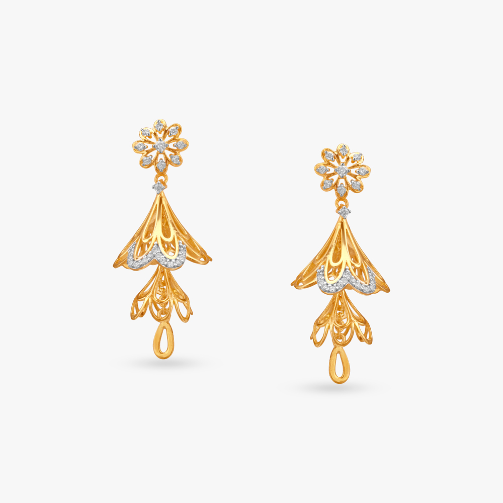 Floral Cascade Gold Drop Earrings