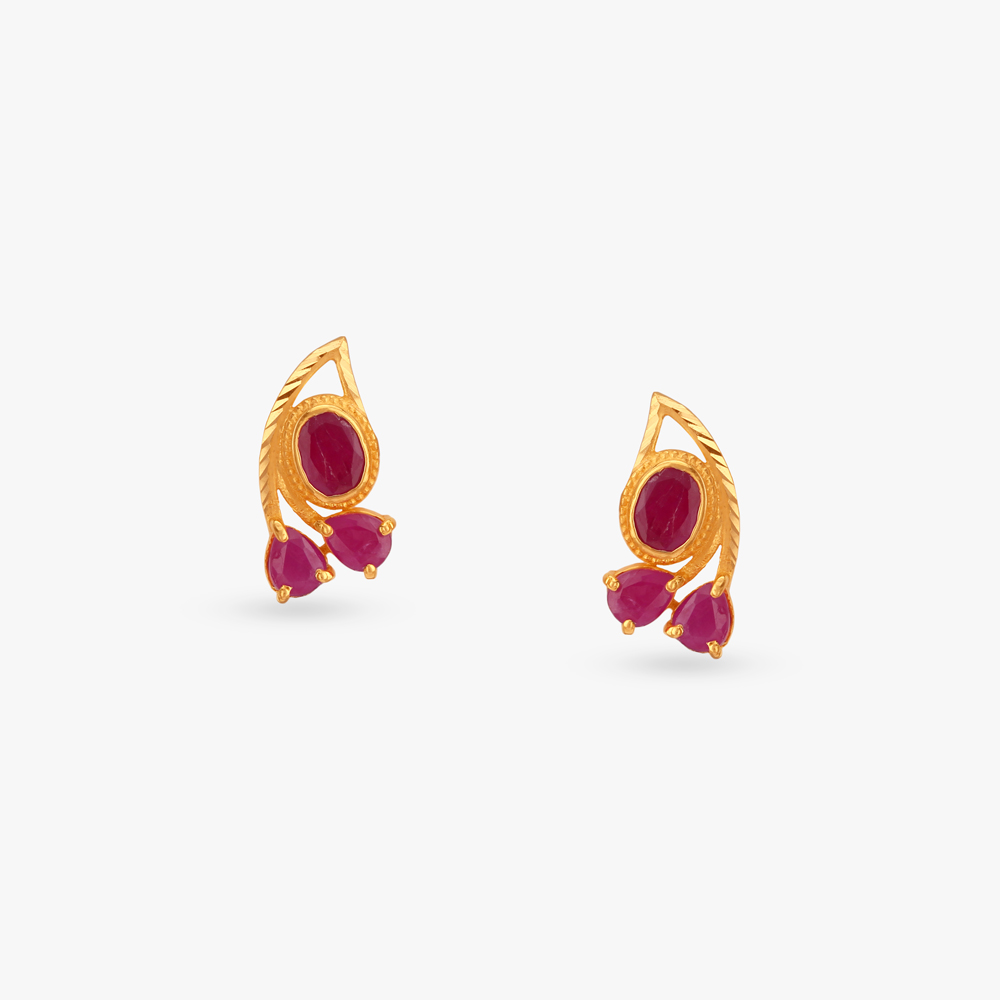 Graceful Layered Ruby Stud Earrings