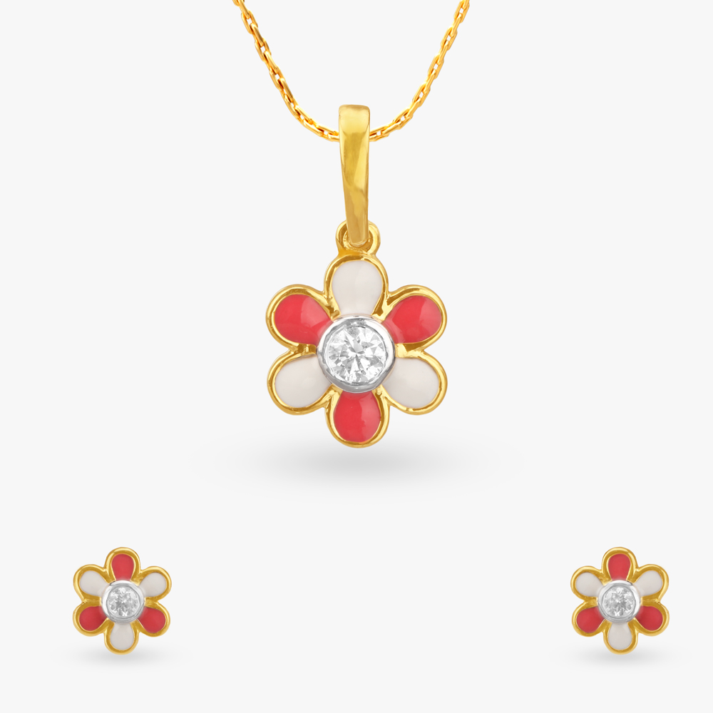 Petite Petals Diamond Pendant and Earrings set for Kids