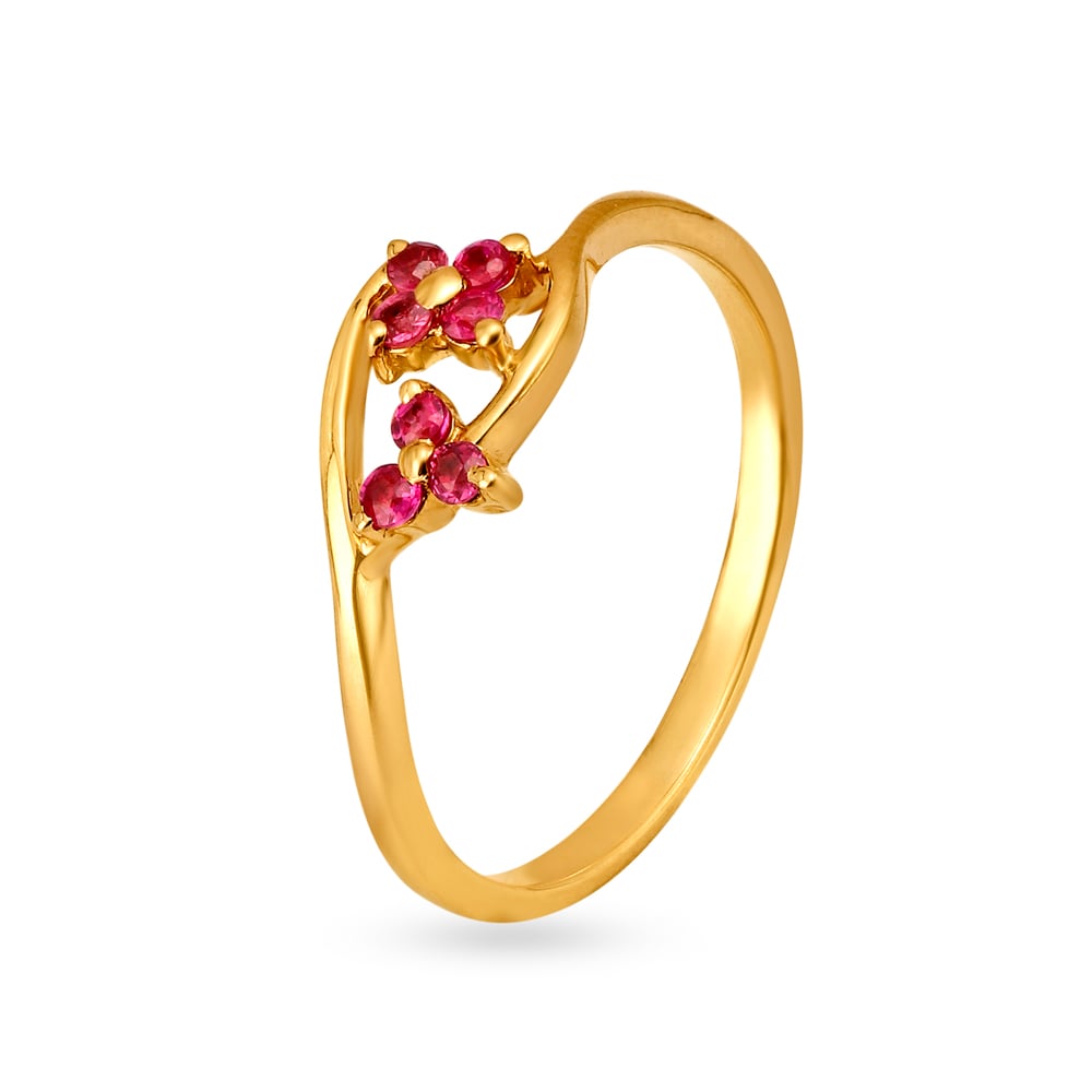 Mesmerising 18 Karat Gold And Ruby Double Floral Ring