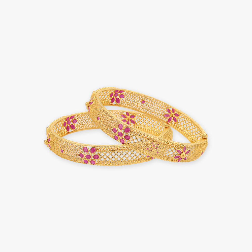 

Intricate Ruby Gold Bangles