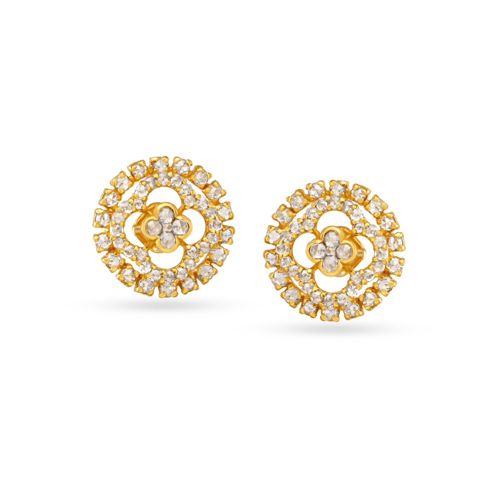Delightful Clover Leaf Motif Gold Stud Earrings