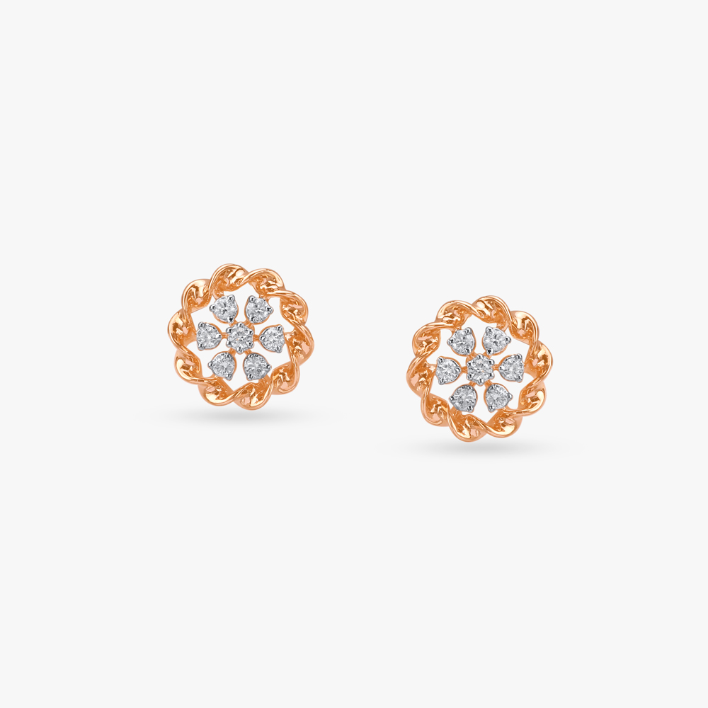 Spiral Blossom Diamond Stud Earrings