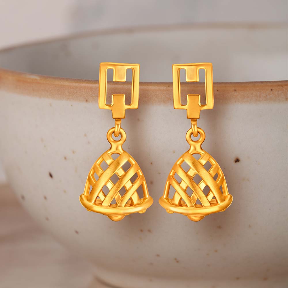 Trendy 22 Karat Yellow Gold Bell Drop Earrings
