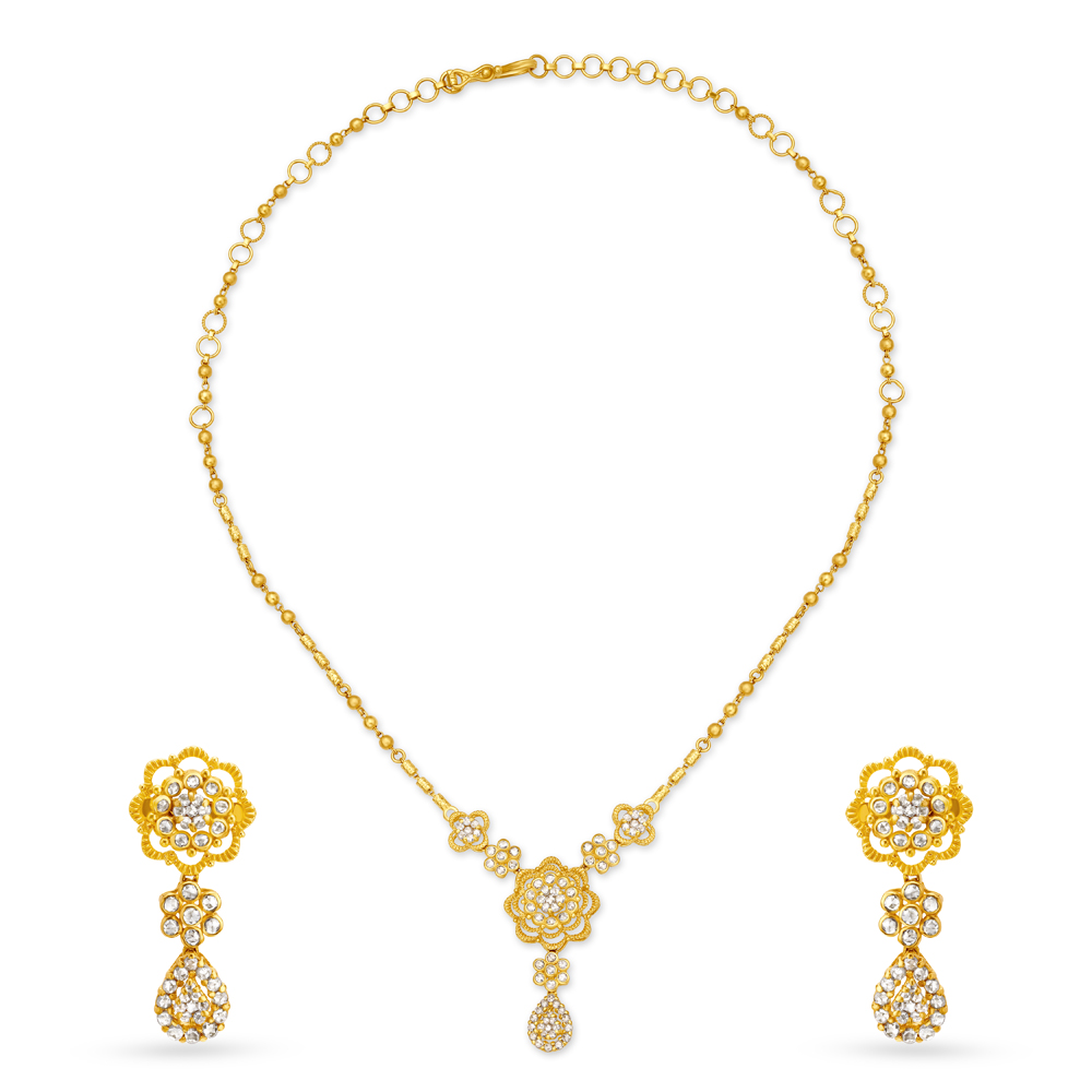 Demure Pendant with Chain and Earrings Set with Un-cut Diamonds