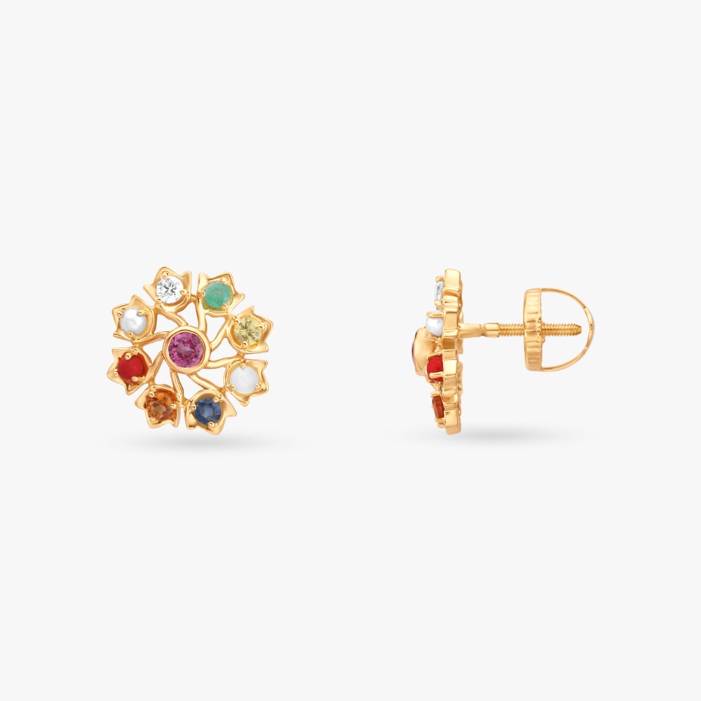 

Vibrant Navaratna Diamond Stud Earrings