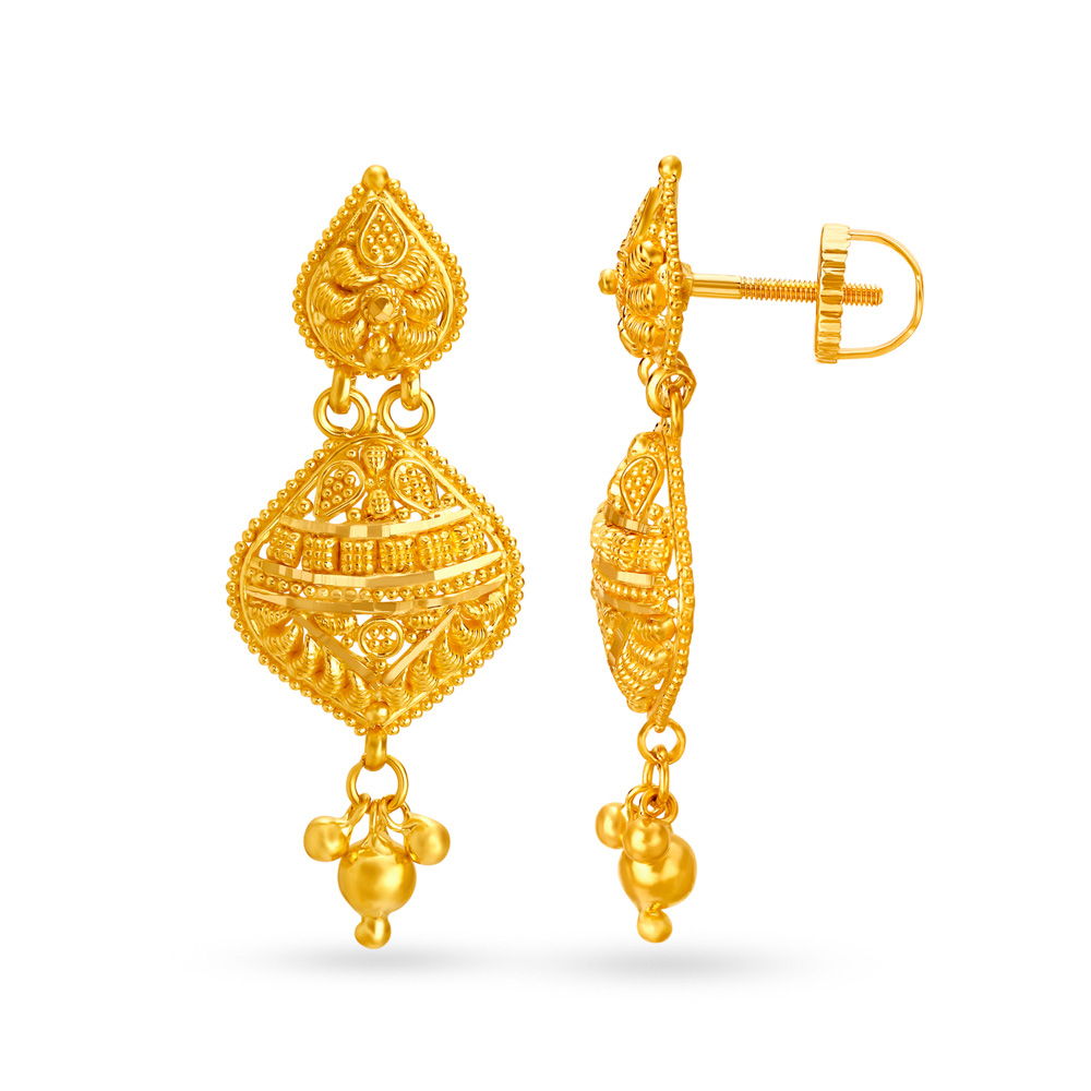 

Rhombic Carved Gold Drop Earrings