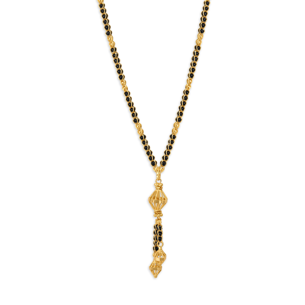 Glorious Yellow Gold Carved Bead Mangalsutra