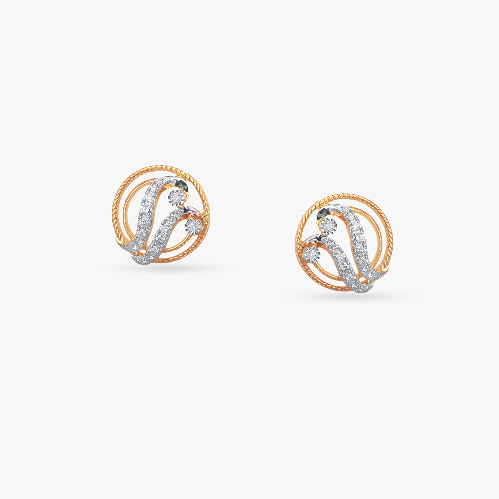 Wave Shine Diamond Stud Earrings