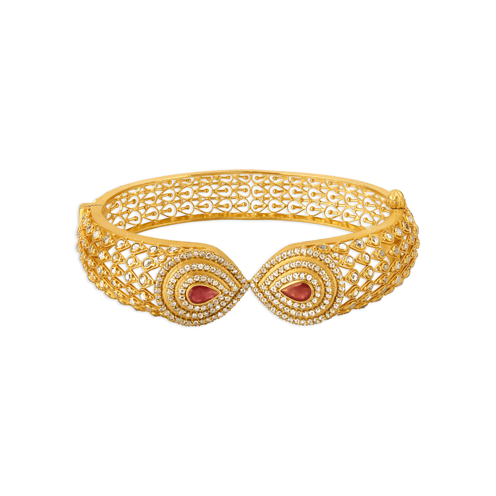 Splendid Ruby Studded Gold Bangle