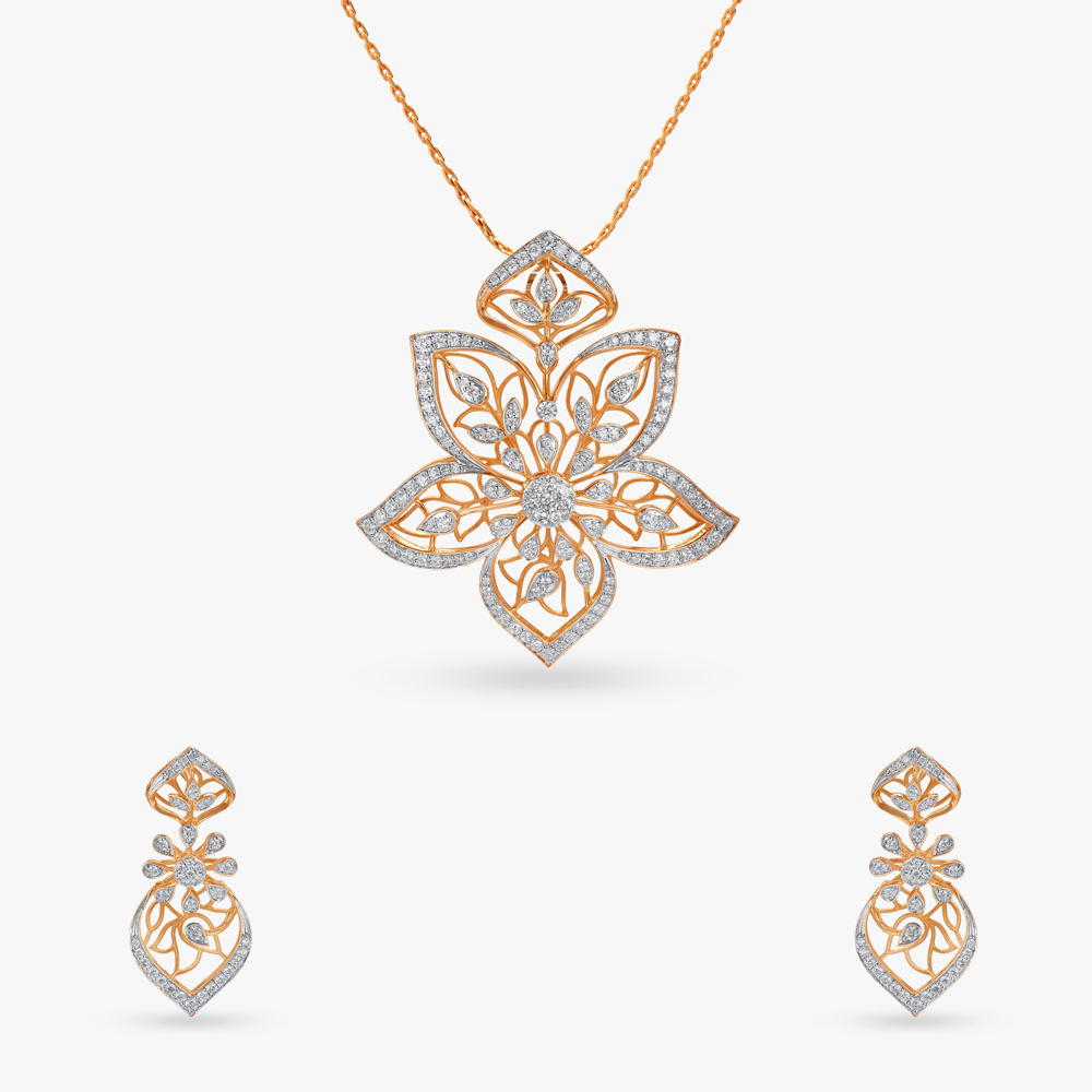 Sculpted Shine Diamond Pendant and Earrings set