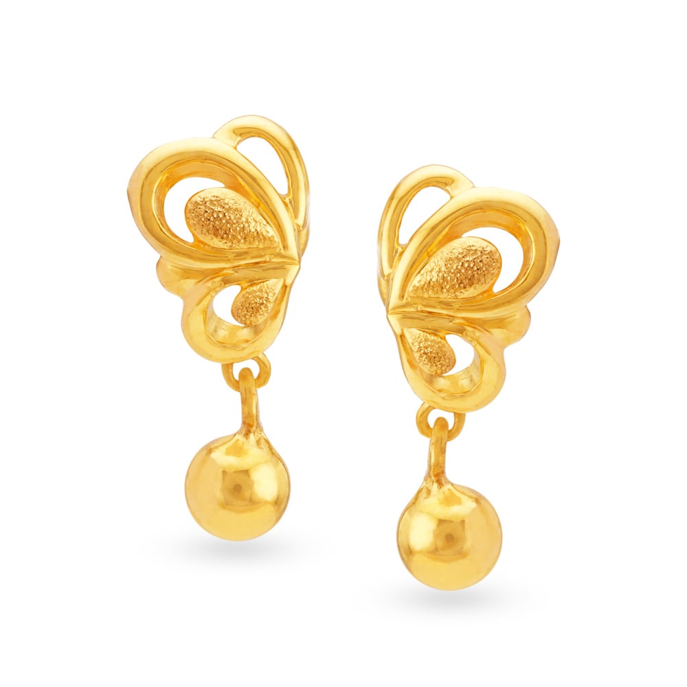 Stylised Rawa Work Teardrop Gold Drop Earrings