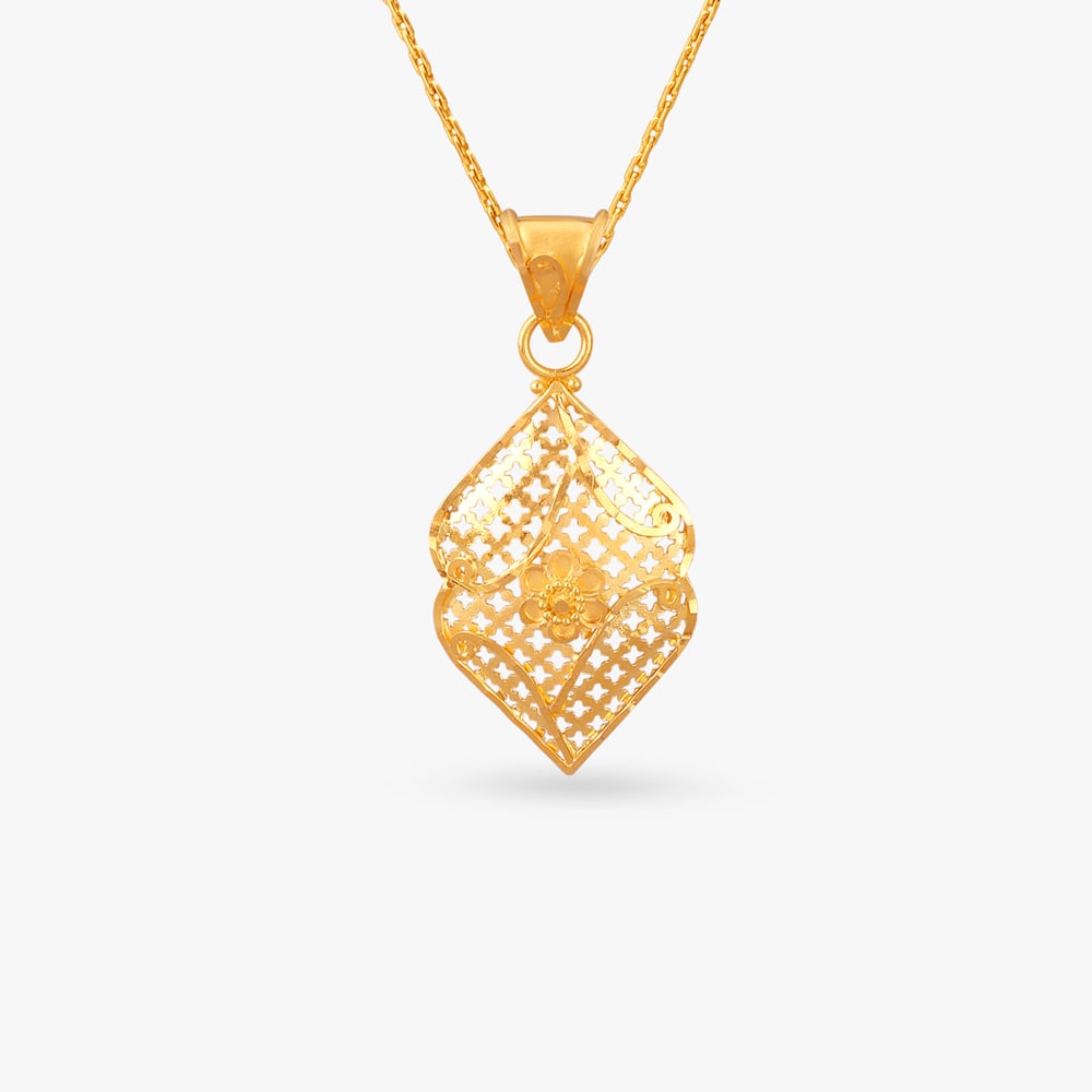 

Sophisticated Cutwork Gold Pendant and Earrings Set