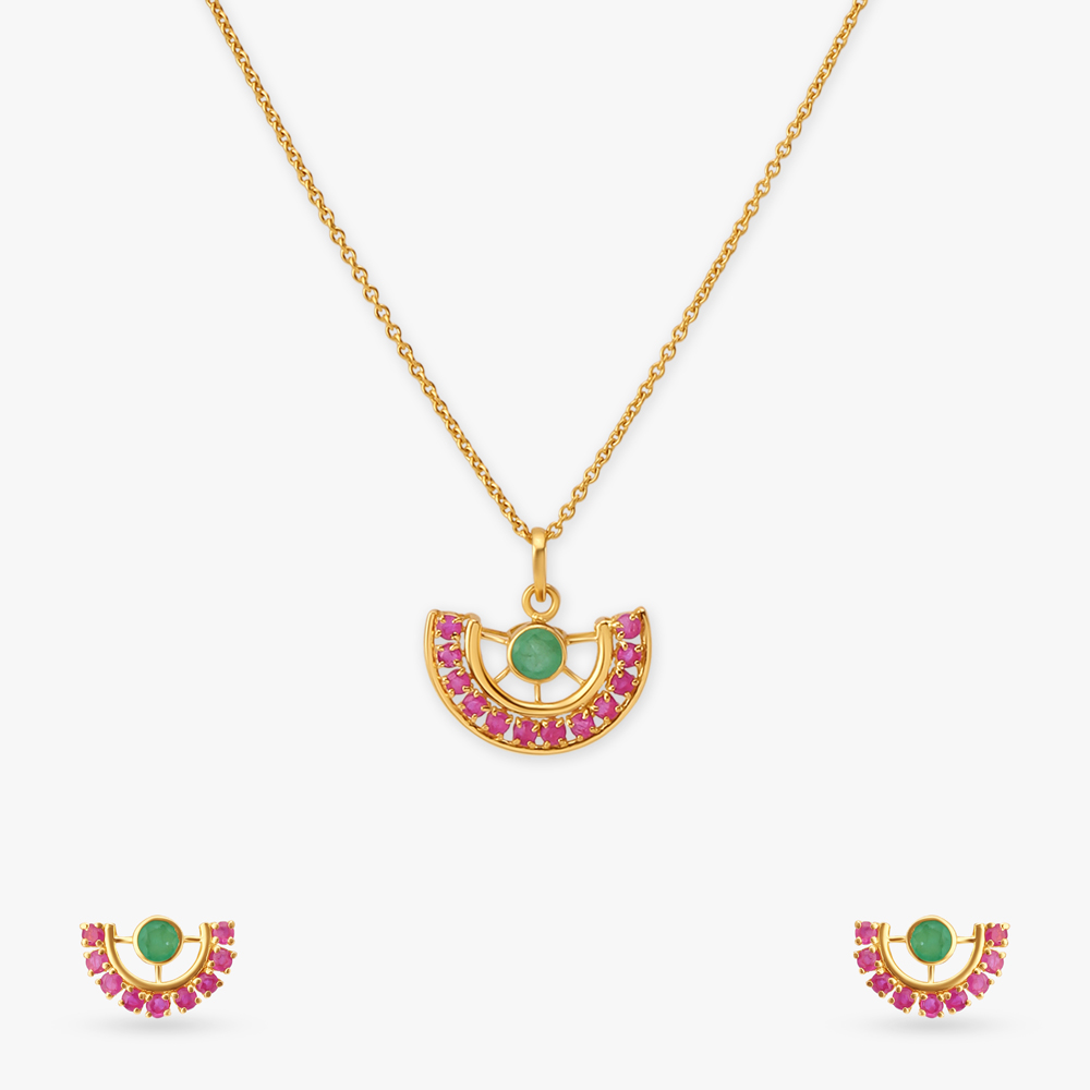 Crescent Pendant with Chain and Earrings Set