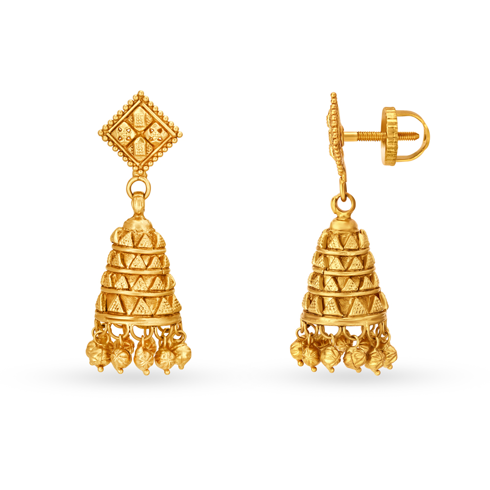 

Entrancing 22 Karat Yellow Gold Jhumki Style Drop Earrings