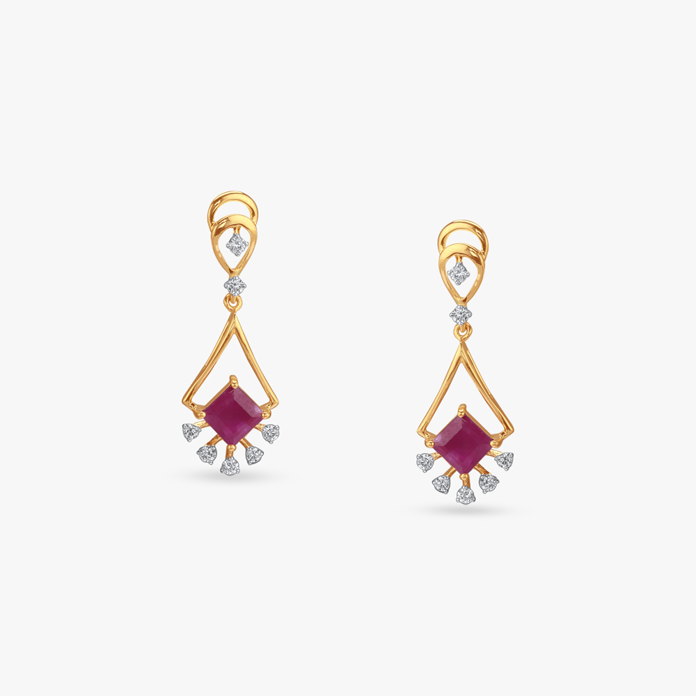 Crimson Charm Diamond Drop Earrings