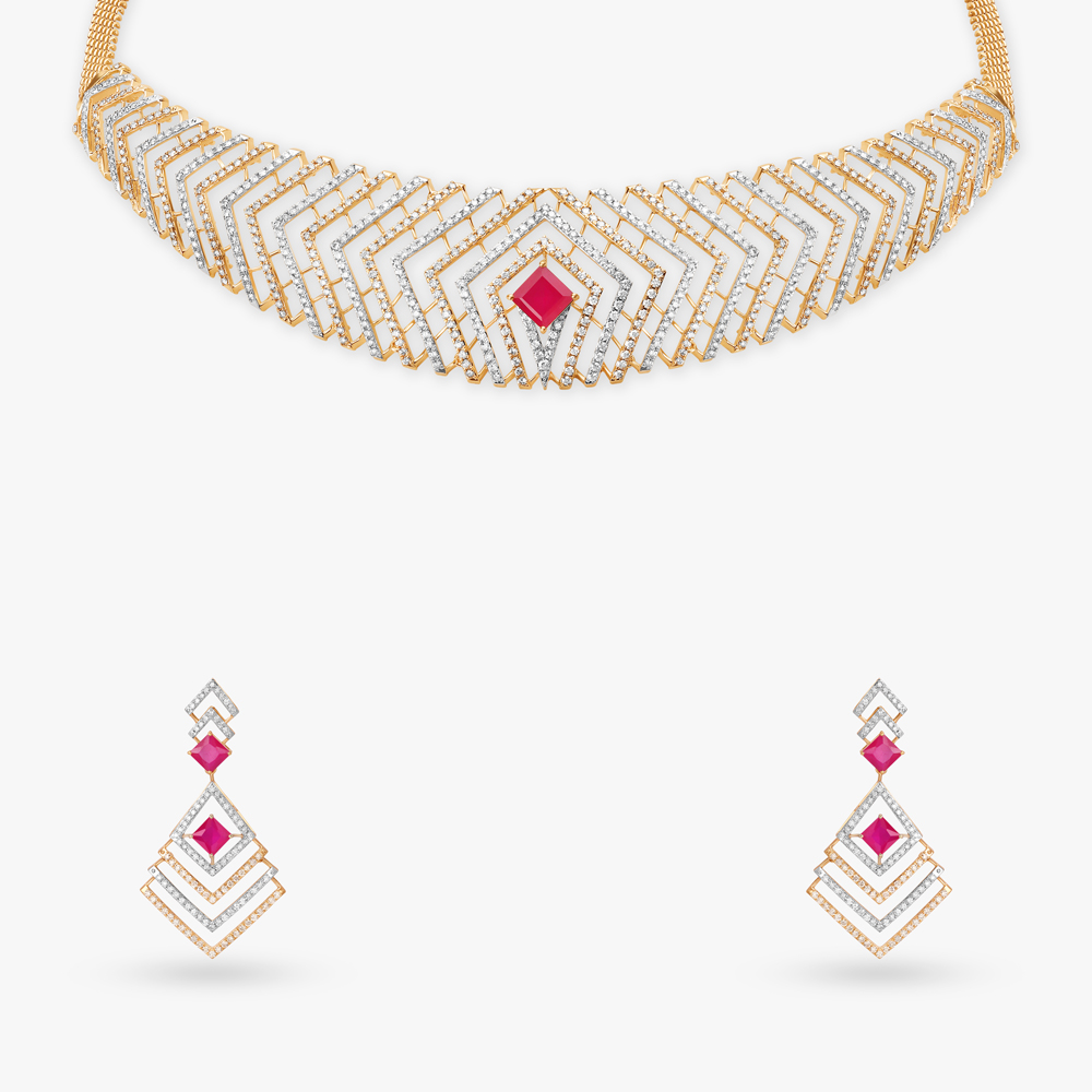Mesmerising Hexagons Natural diamond Necklace Set