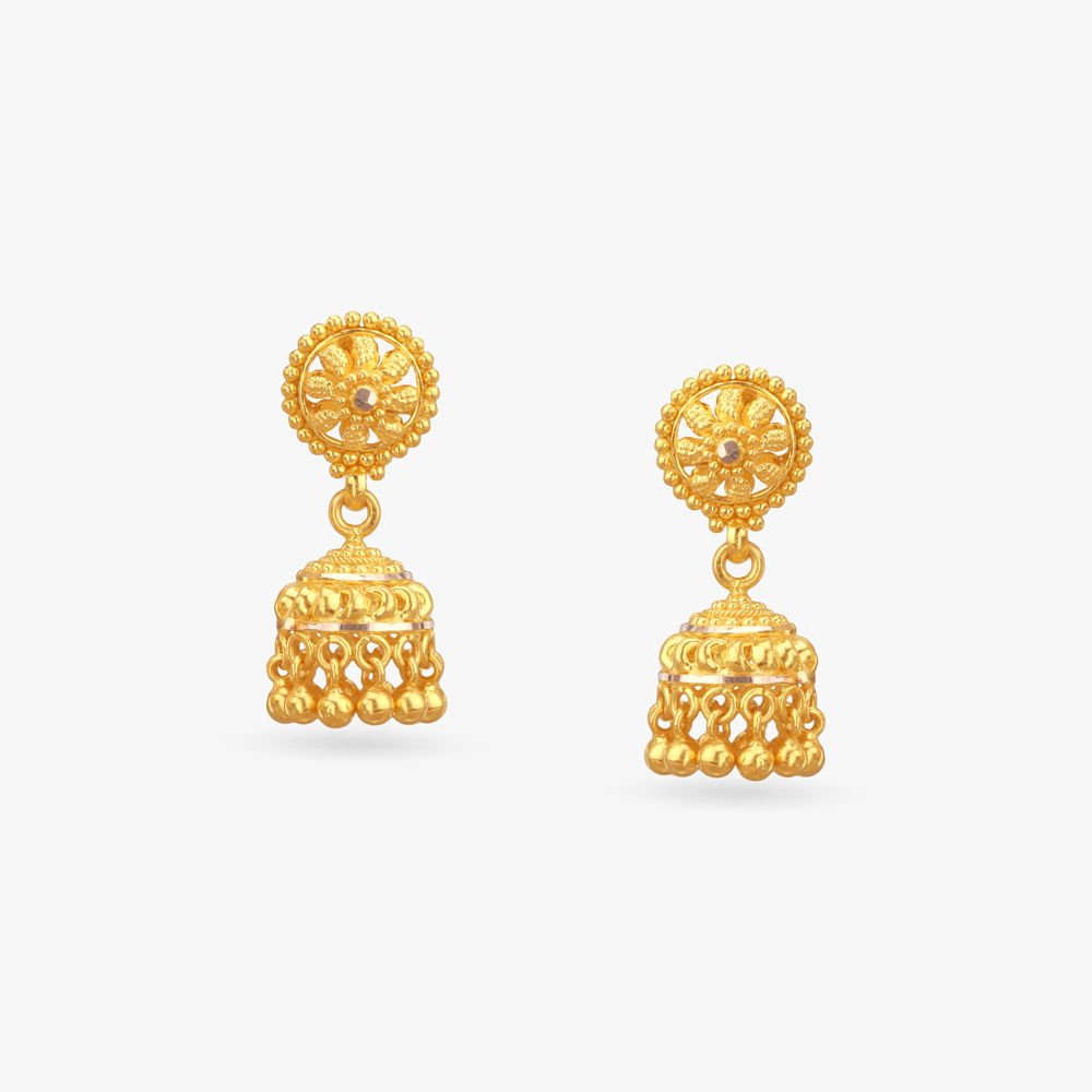 Ghungroo Bloom Gold Jhumka Earrings