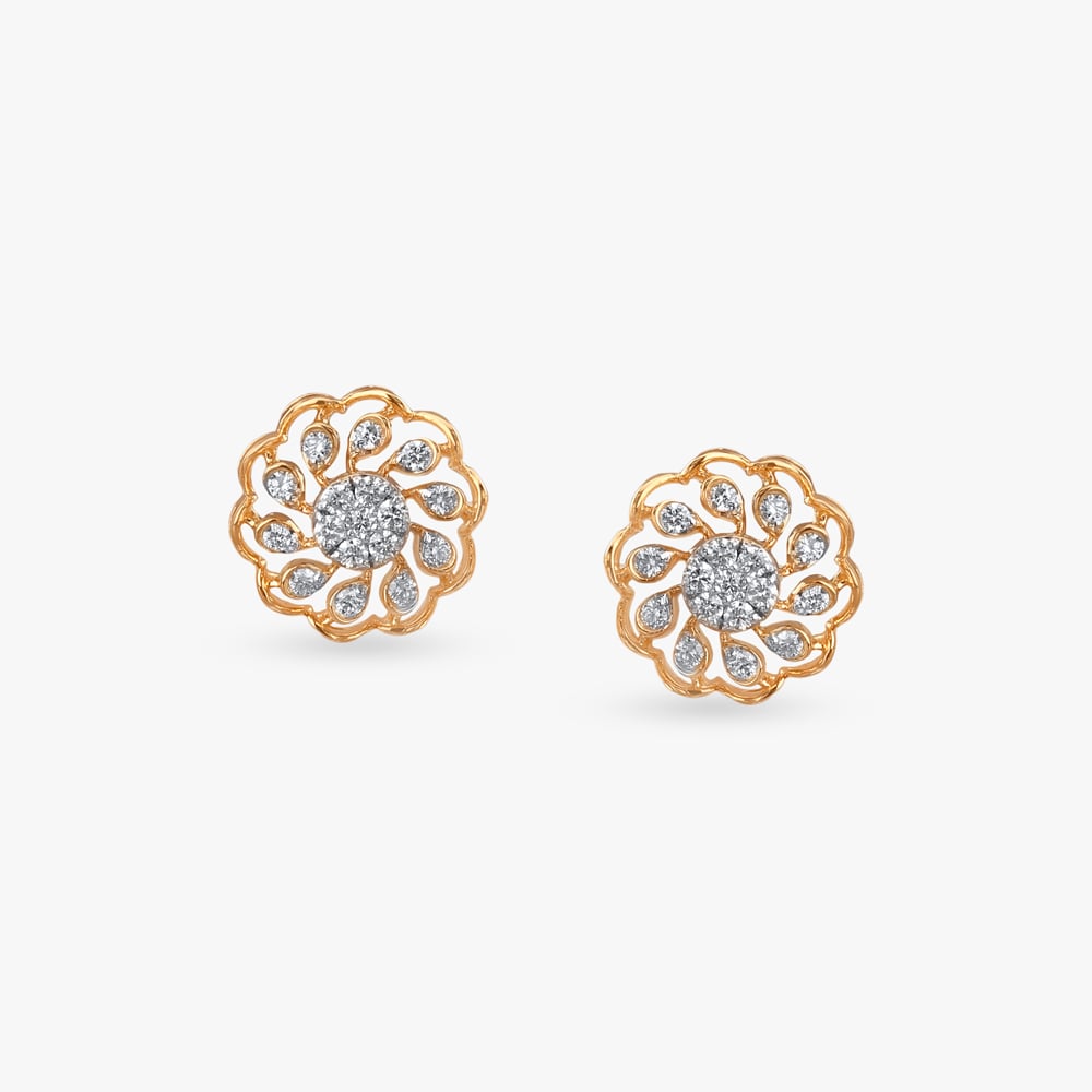 Twirling Blossom Diamond Stud Earrings