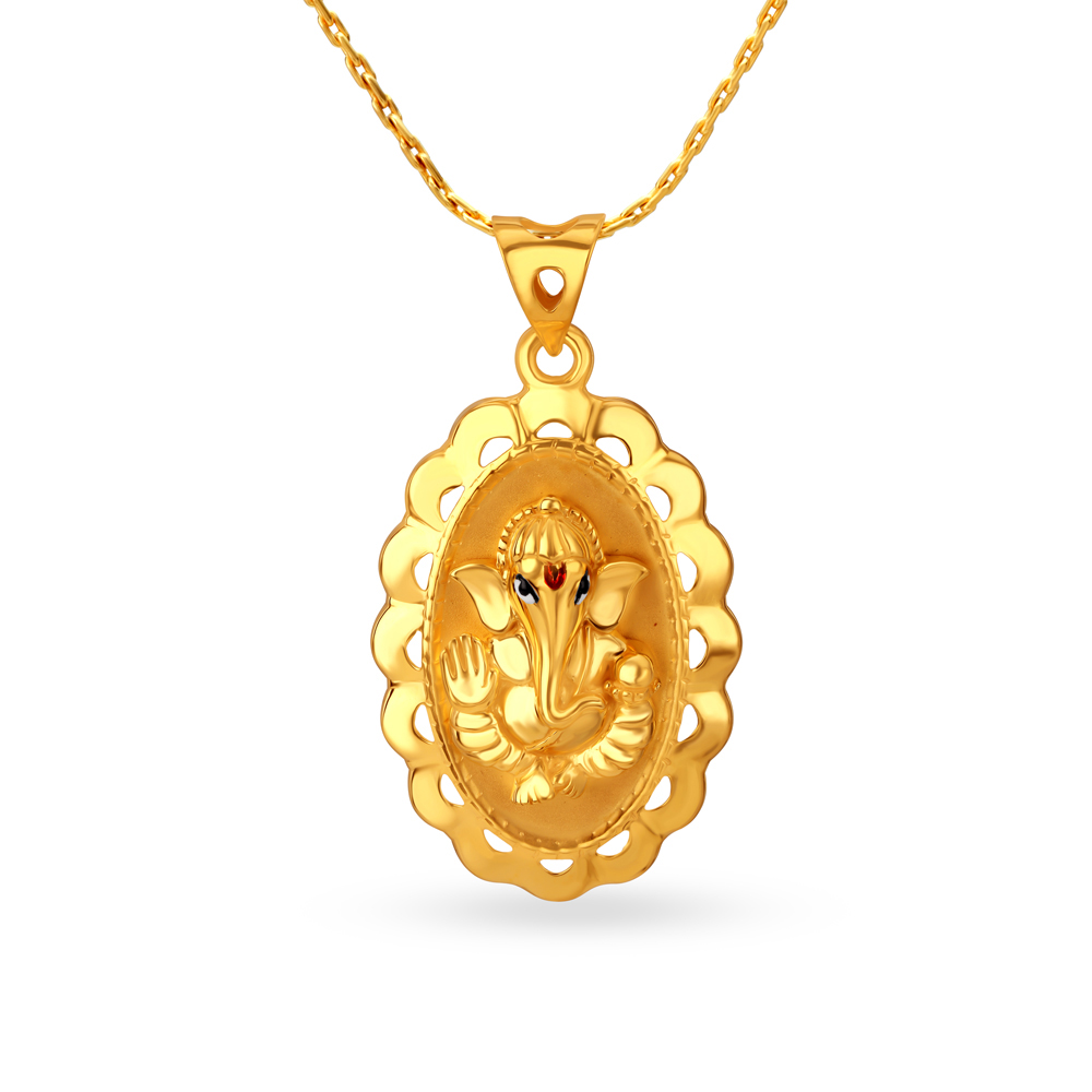 Decorated 22 Karat Yellow Gold Ganesha Pendant