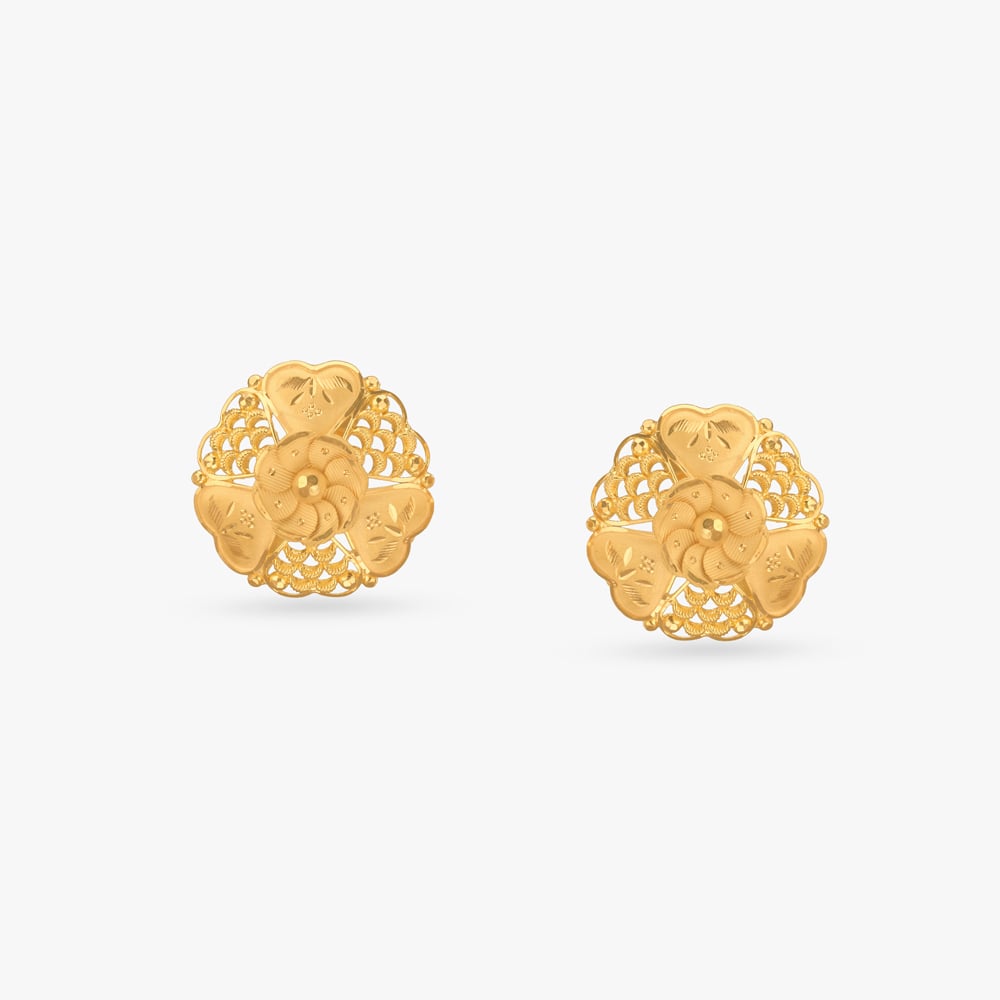 Petal Heart Gold Stud Earrings