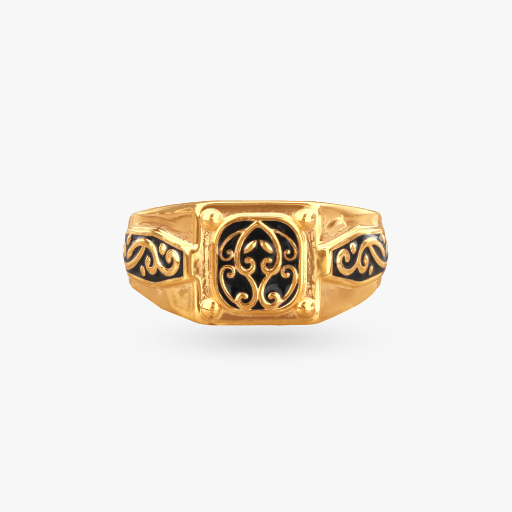 Noir Crest Gold Ring for Men