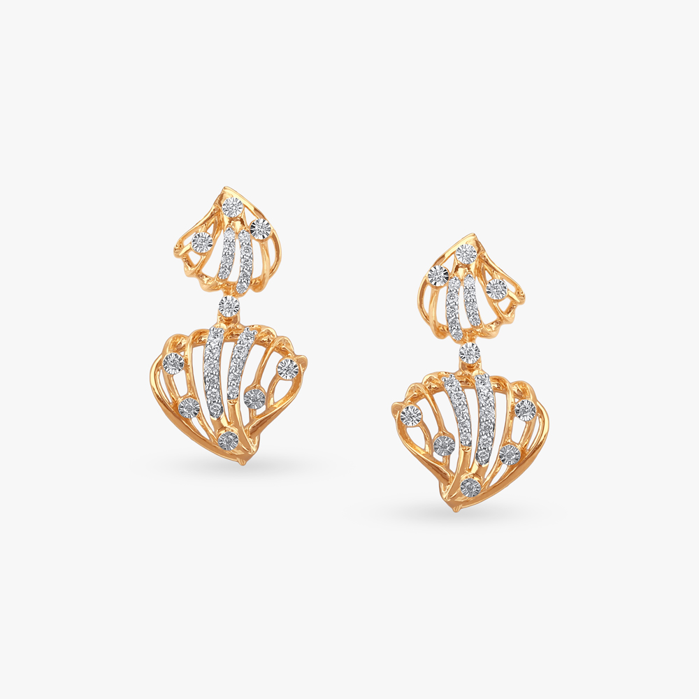 Cascading Shell Diamond Drop Earrings