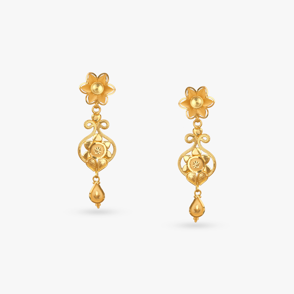 Petal Crest Gold Drop Earrings
