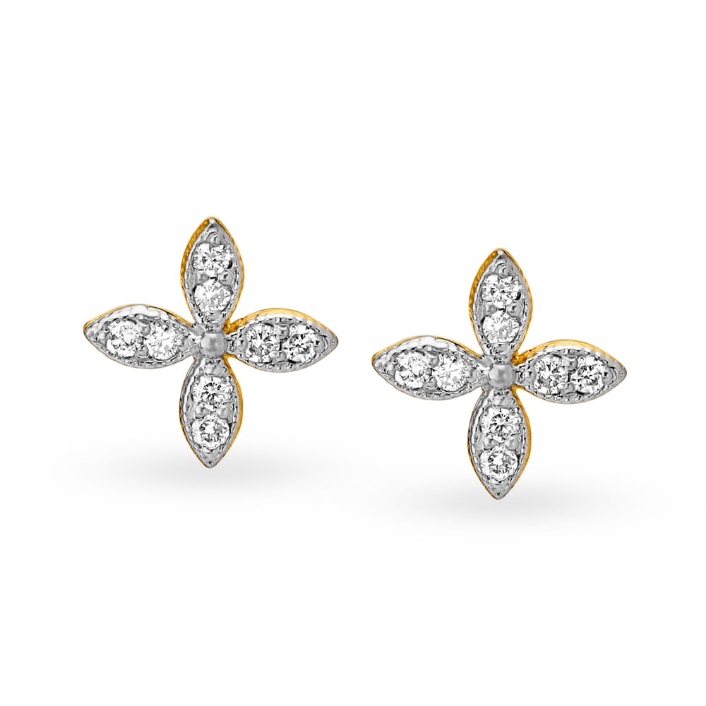 Glorious 18 Karat Yellow Gold And Diamond Floral Studs