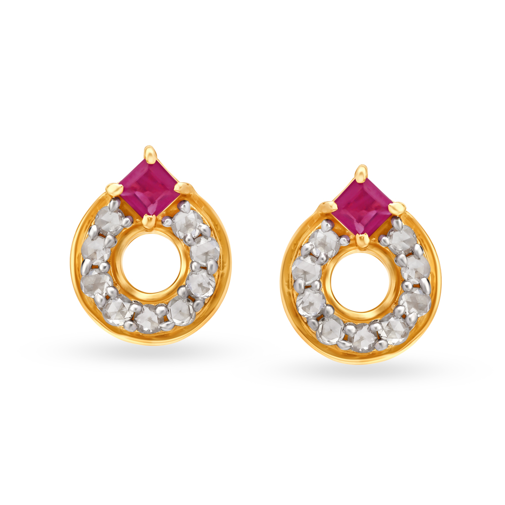 Gorgeous 18 Karat Yellow Gold And Ruby Ring Studs