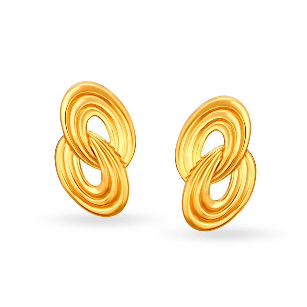 Suave Yellow Gold Oval Interlocked Stud Earrings