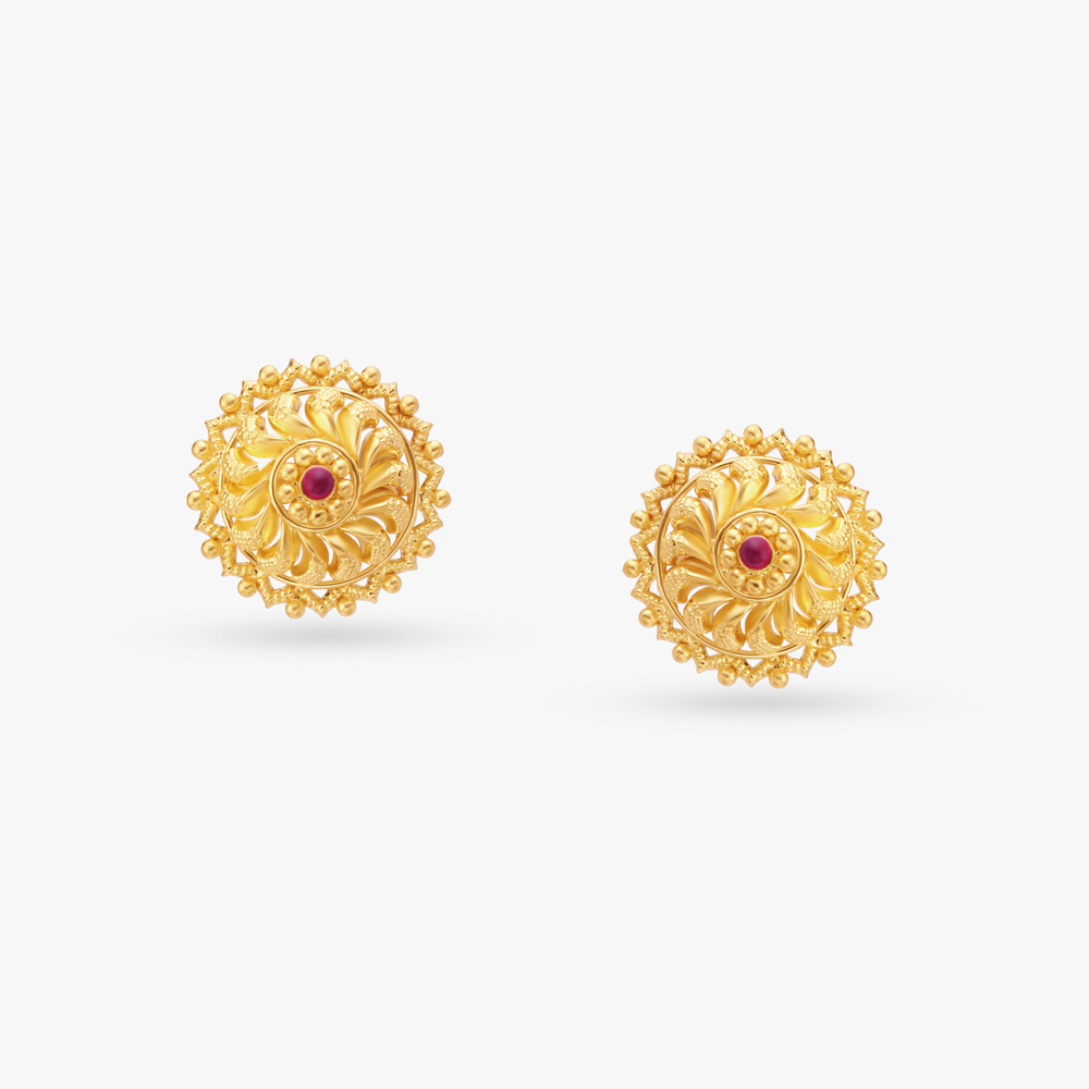 Intricate Gold Stud Earrings