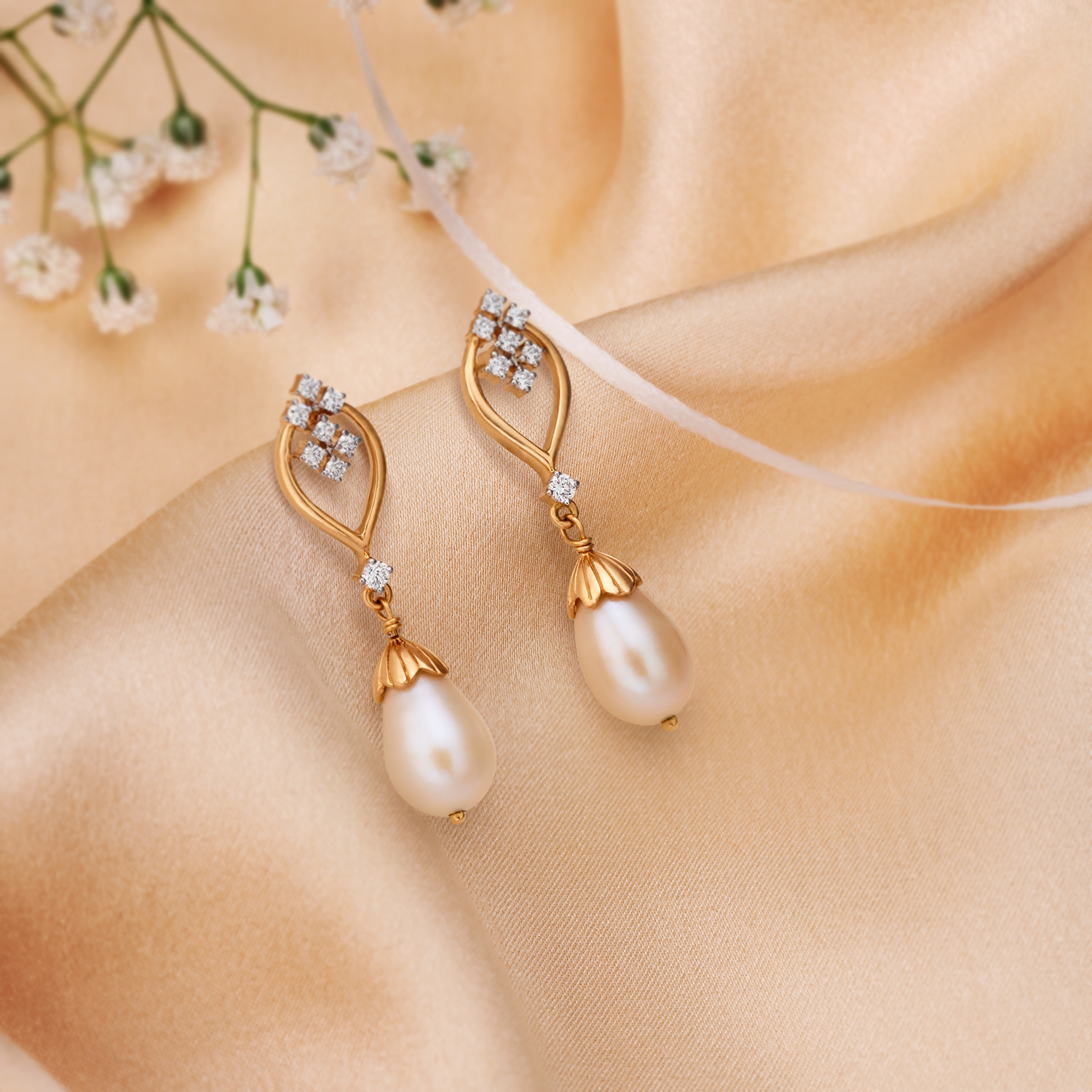 

Enticing Diamond Drop Earrings with Pearls